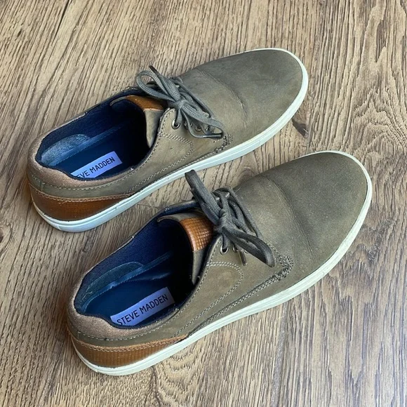 Steve Madden Shoes Mens Sz 10.5 Gray Leather Sneakers Camden 667 Casual Lace Up - Picture 3 of 6